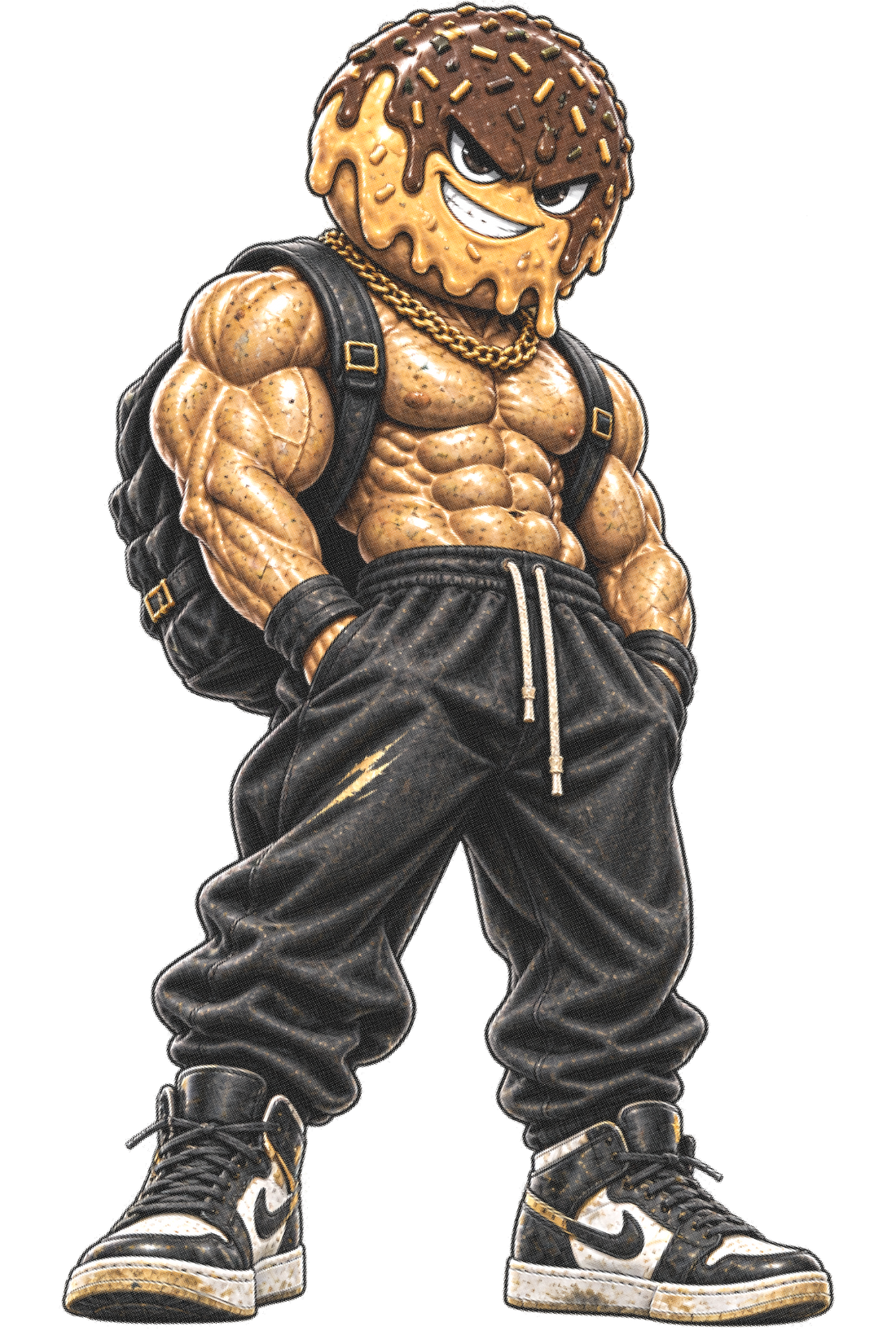 Hangry Muscle donut mascot halftone artwork example