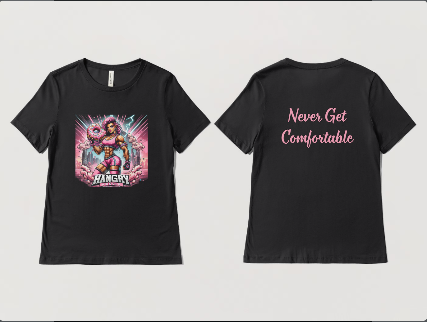 Hangry Muscle Pink Donut Warrior Tee – ‘Never Get Comfortable